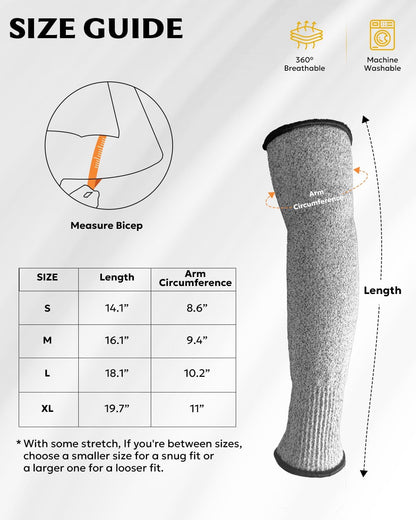Protective Arm Sleeves Arm Protectors for Thin Skin and Bruising | Black,Large,No Thumb Hole,EN388 Level 5 Cut Resistant Safety Work Sleeves for Gardening,Farming,Sun Protection