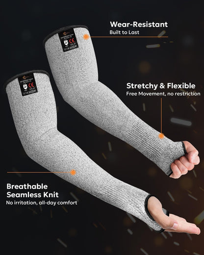 Protective Arm Sleeves Arm Protectors for Thin Skin and Bruising | Black,Large,No Thumb Hole,EN388 Level 5 Cut Resistant Safety Work Sleeves for Gardening,Farming,Sun Protection