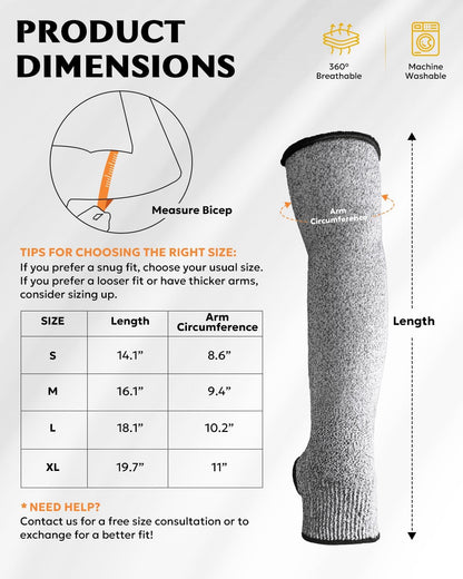 Protective Arm Sleeves Arm Protectors for Thin Skin and Bruising | Black,Large,No Thumb Hole,EN388 Level 5 Cut Resistant Safety Work Sleeves for Gardening,Farming,Sun Protection