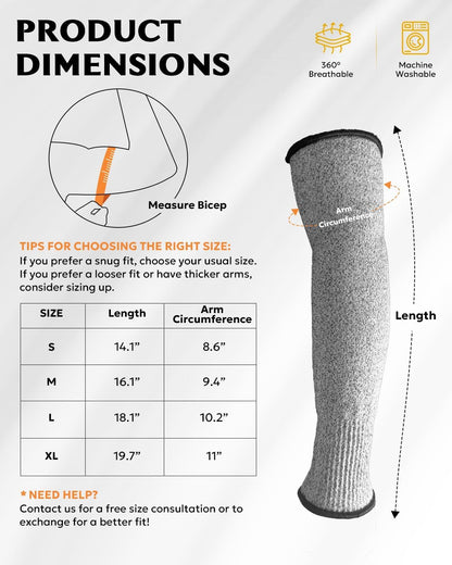 Protective Arm Sleeves Arm Protectors for Thin Skin and Bruising | Black,Large,No Thumb Hole,EN388 Level 5 Cut Resistant Safety Work Sleeves for Gardening,Farming,Sun Protection