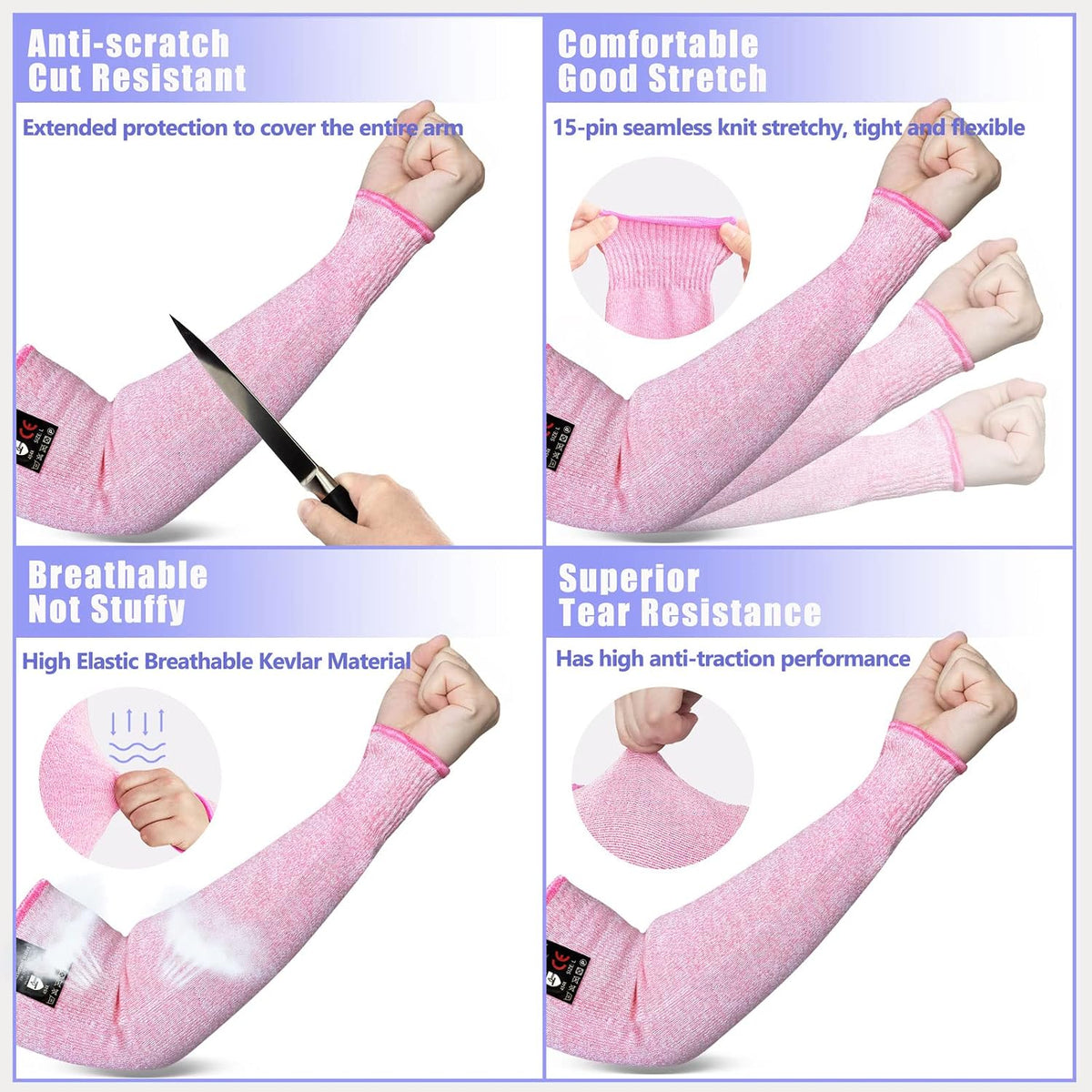 Protective Arm Sleeves Arm Protectors for Thin Skin and Bruising | Black,Large,No Thumb Hole,EN388 Level 5 Cut Resistant Safety Work Sleeves for Gardening,Farming,Sun Protection