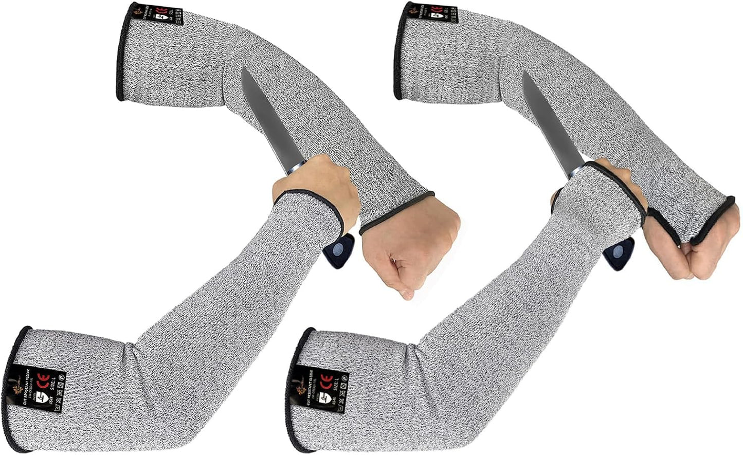 Protective Arm Sleeves Arm Protectors for Thin Skin and Bruising | Black,Large,No Thumb Hole,EN388 Level 5 Cut Resistant Safety Work Sleeves for Gardening,Farming,Sun Protection