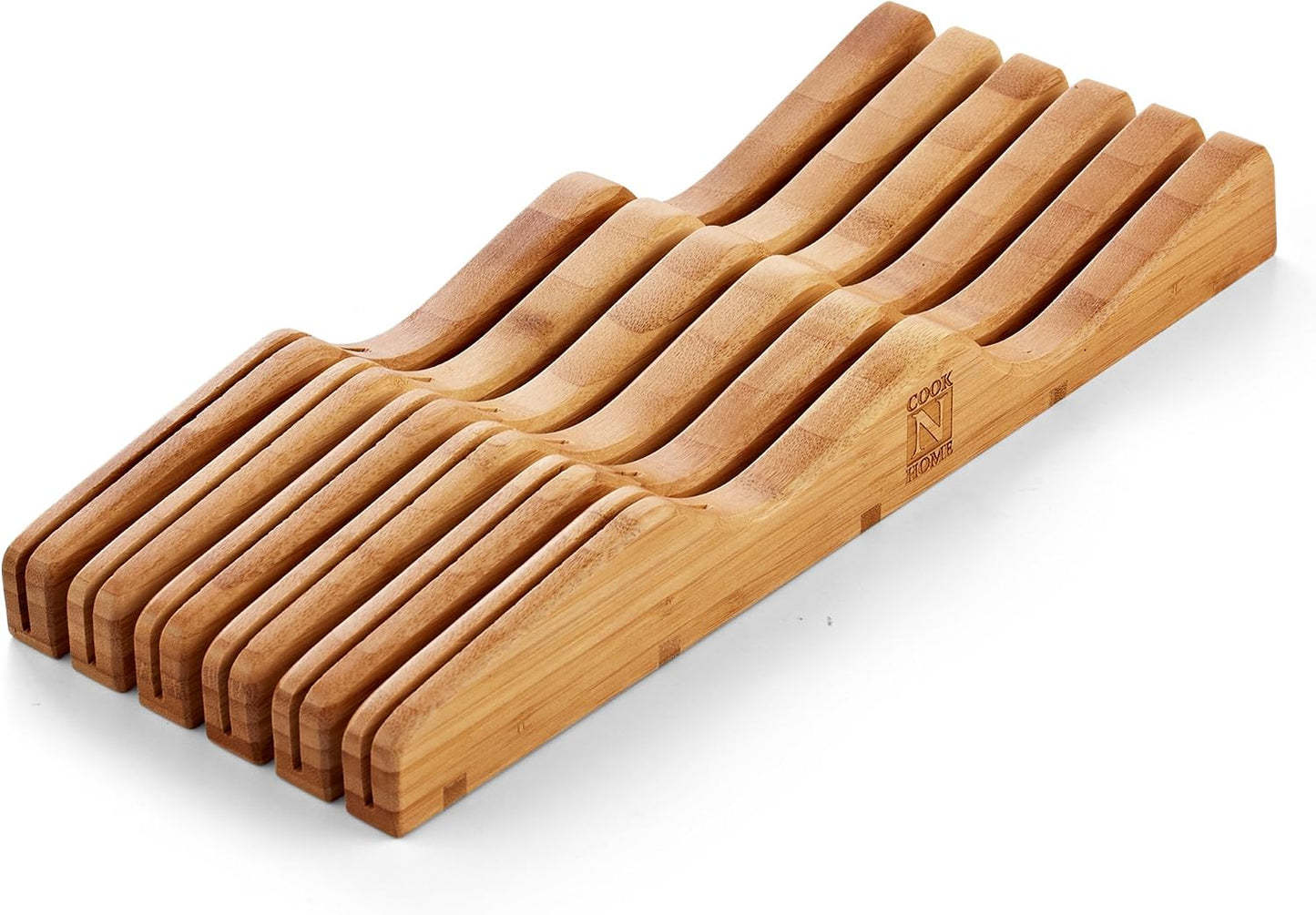 Basics Durable Wood Cutlery Holder, Knife Storage Block Organizer, Made of Rubber Wood, Polished Surface, Suitable for Drawers, 9-Slot