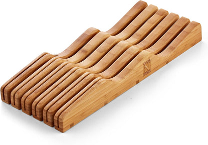Basics Durable Wood Cutlery Holder, Knife Storage Block Organizer, Made of Rubber Wood, Polished Surface, Suitable for Drawers, 9-Slot