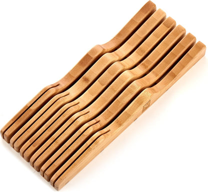 Basics Durable Wood Cutlery Holder, Knife Storage Block Organizer, Made of Rubber Wood, Polished Surface, Suitable for Drawers, 9-Slot