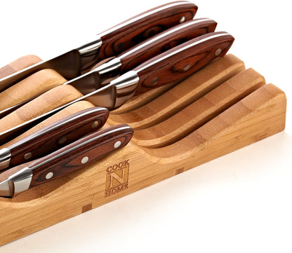 Basics Durable Wood Cutlery Holder, Knife Storage Block Organizer, Made of Rubber Wood, Polished Surface, Suitable for Drawers, 9-Slot