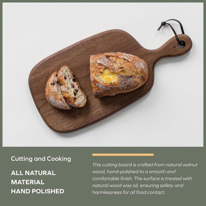 Small Cutting Board with Handle, Walnut Wooden Chopping Boards for Bread, Vegetables & Fruits, Dinner Cheese Board with Hole(15.2x7.3 Inches)