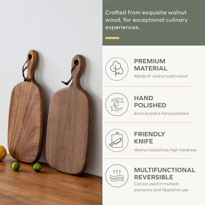 Small Cutting Board with Handle, Walnut Wooden Chopping Boards for Bread, Vegetables & Fruits, Dinner Cheese Board with Hole(15.2x7.3 Inches)