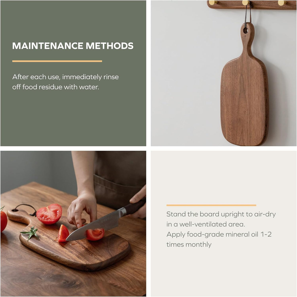 Small Cutting Board with Handle, Walnut Wooden Chopping Boards for Bread, Vegetables & Fruits, Dinner Cheese Board with Hole(15.2x7.3 Inches)