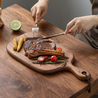 Small Cutting Board with Handle, Walnut Wooden Chopping Boards for Bread, Vegetables & Fruits, Dinner Cheese Board with Hole(15.2x7.3 Inches)