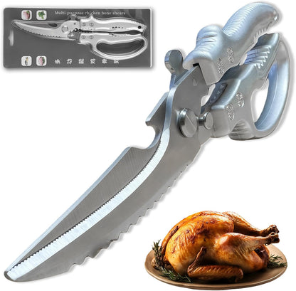 Heavy Duty Poultry Shears - Kitchen Shears with Non-Slip Handle & Safety Lock for Effortless Chicken, Meat Cutting, Turkey, Fish, and Veggies! Spring Loaded & Dishwasher Safe!