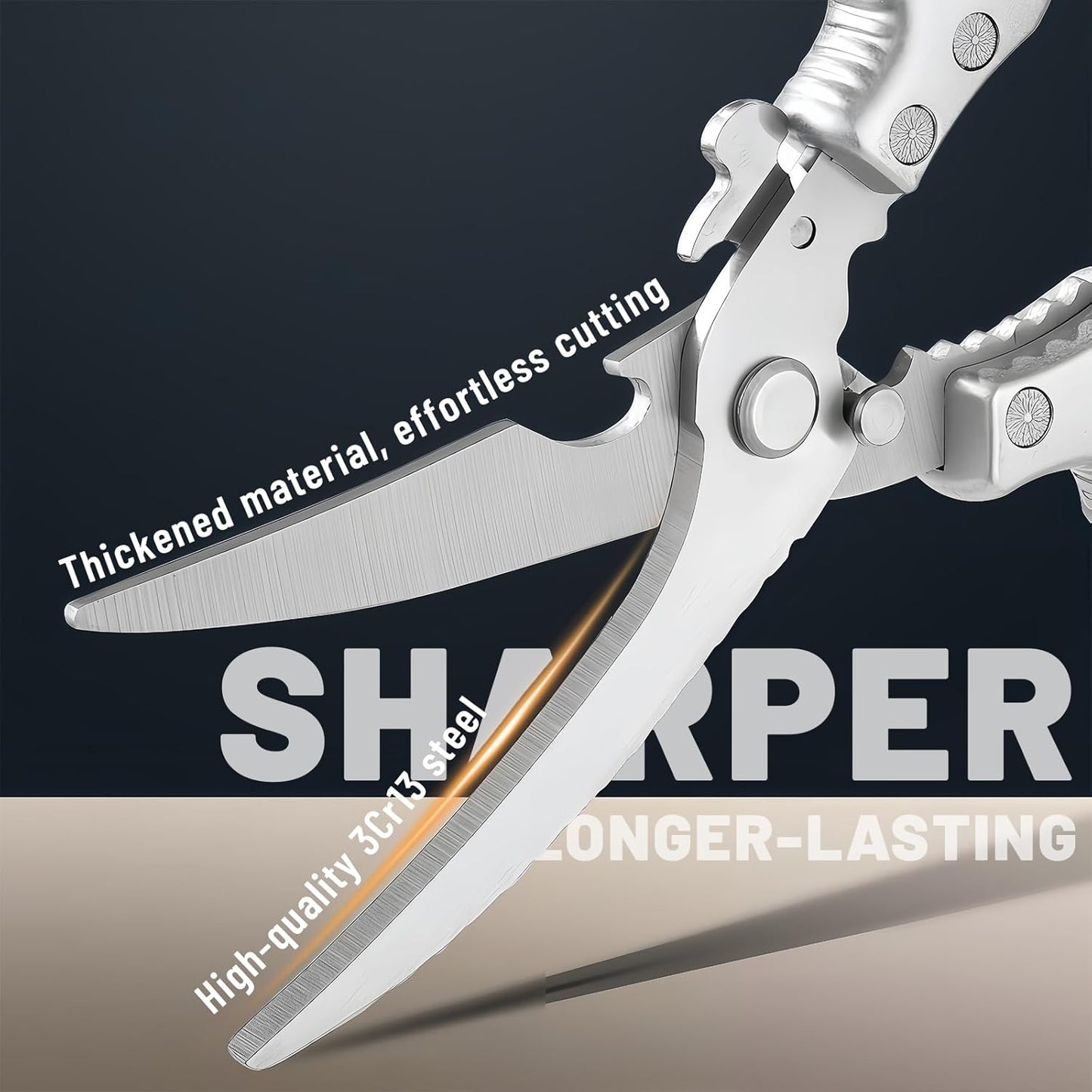 Heavy Duty Poultry Shears - Kitchen Shears with Non-Slip Handle & Safety Lock for Effortless Chicken, Meat Cutting, Turkey, Fish, and Veggies! Spring Loaded & Dishwasher Safe!
