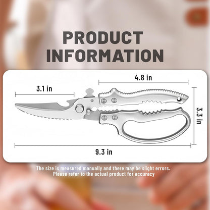 Heavy Duty Poultry Shears - Kitchen Shears with Non-Slip Handle & Safety Lock for Effortless Chicken, Meat Cutting, Turkey, Fish, and Veggies! Spring Loaded & Dishwasher Safe!