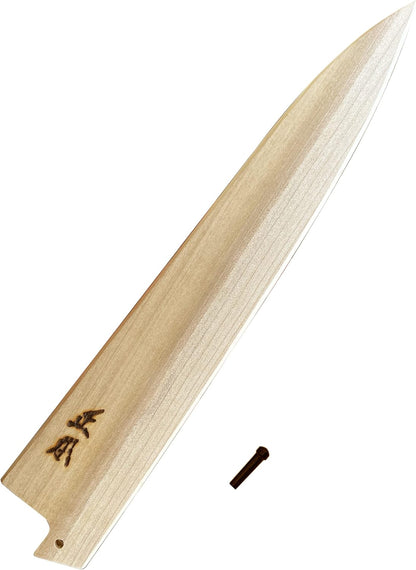Sujihiki Slicing Knife Sheath 9.5" (240mm) for VG and AT Series, Japanese Slicer Knife Saya with Pin, Wooden Kitchen Knife Protect Cover, Japanese Natural Magnolia Wood, Made in JAPAN