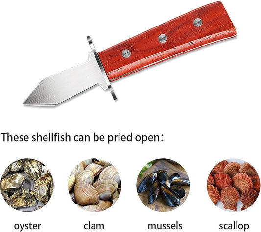 Oyster Shucker Knife with Wooden Non-slip Handle Clam Opener Oyster Knife Not Easy To Break and Bend with 5-leve Protection Food Grade Oyster Shucking Knife and Gloves (M),Oyster Shucking Kit