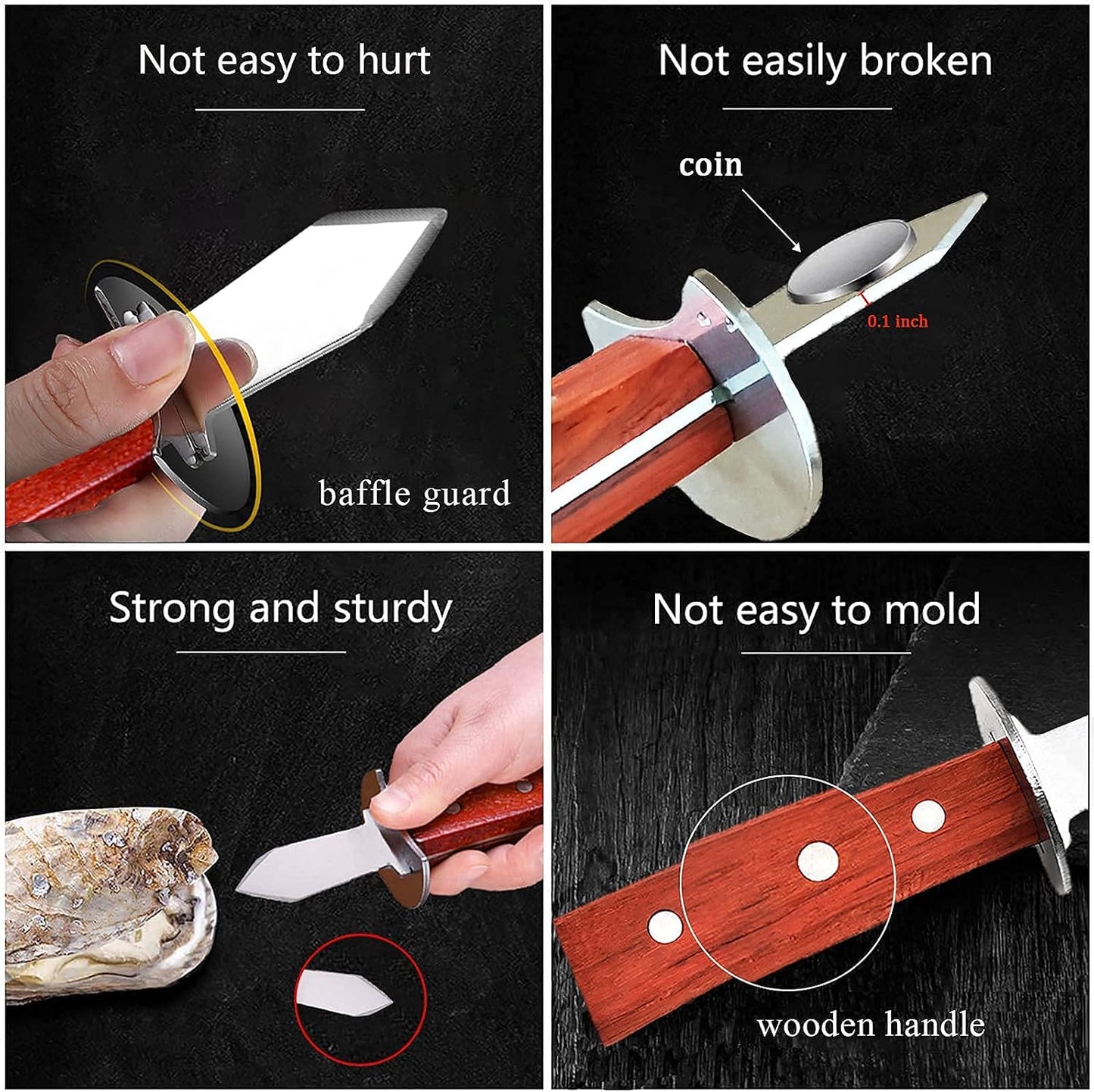 Oyster Shucker Knife with Wooden Non-slip Handle Clam Opener Oyster Knife Not Easy To Break and Bend with 5-leve Protection Food Grade Oyster Shucking Knife and Gloves (M),Oyster Shucking Kit