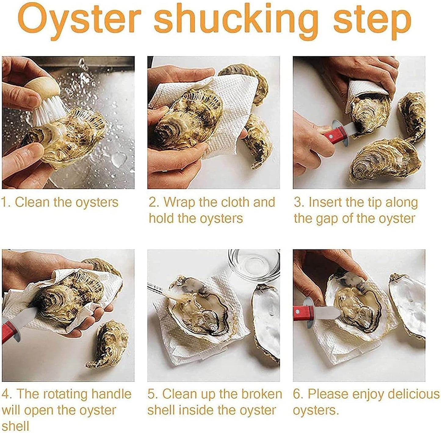 Oyster Shucker Knife with Wooden Non-slip Handle Clam Opener Oyster Knife Not Easy To Break and Bend with 5-leve Protection Food Grade Oyster Shucking Knife and Gloves (M),Oyster Shucking Kit