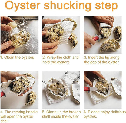 Oyster Shucker Knife with Wooden Non-slip Handle Clam Opener Oyster Knife Not Easy To Break and Bend with 5-leve Protection Food Grade Oyster Shucking Knife and Gloves (M),Oyster Shucking Kit