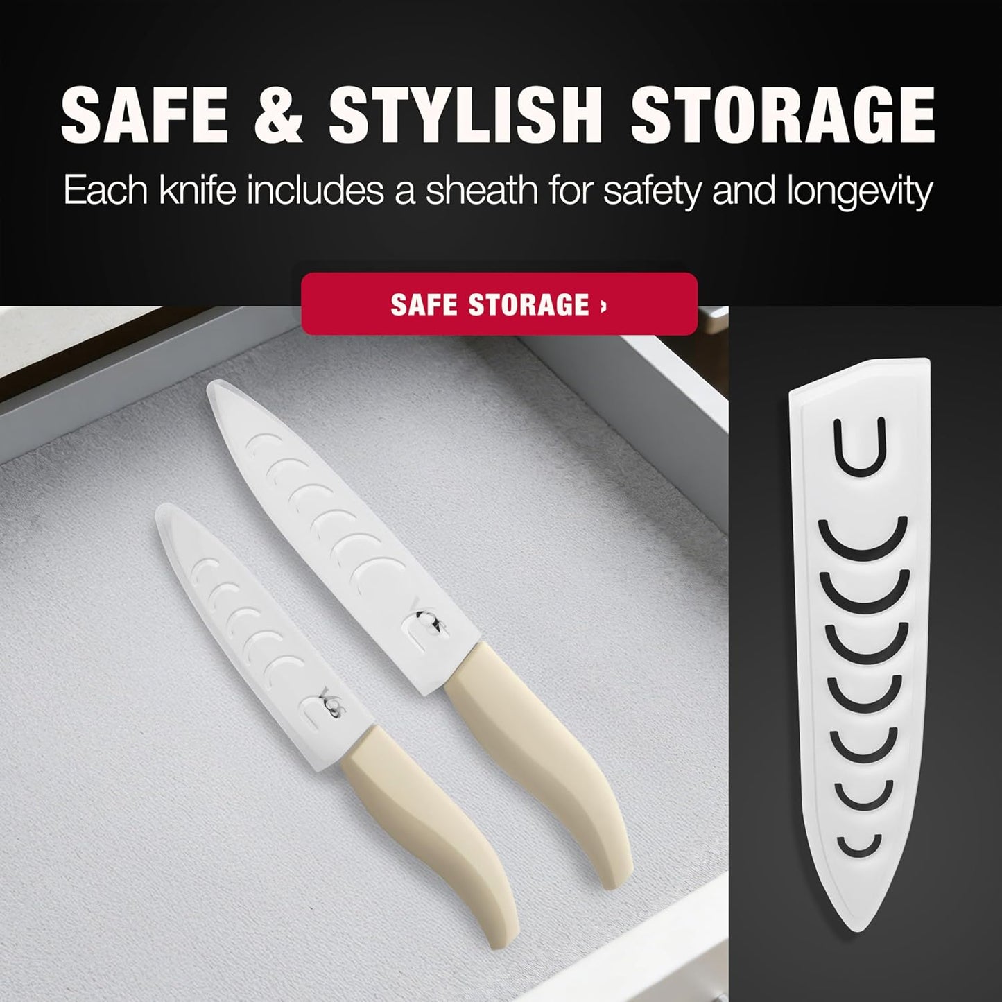 ceramic knives set for kitchen in gift box, set of 2 ceramic knife with cover, 5.5" santoku & 4.5" utility for home cooks, Ultra Sharp, lightweight, rust-free, dishwasher safe (Off-white handle)