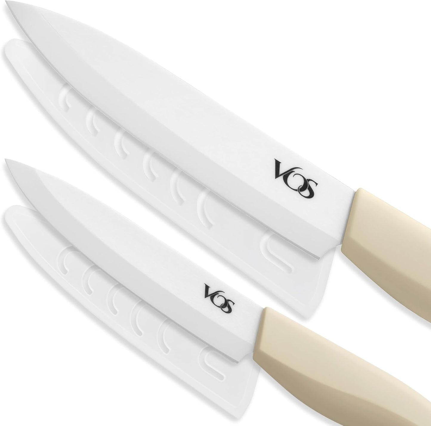ceramic knives set for kitchen in gift box, set of 2 ceramic knife with cover, 5.5" santoku & 4.5" utility for home cooks, Ultra Sharp, lightweight, rust-free, dishwasher safe (Off-white handle)