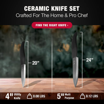 ceramic knives set for kitchen in gift box, set of 2 ceramic knife with cover, 5.5" santoku & 4.5" utility for home cooks, Ultra Sharp, lightweight, rust-free, dishwasher safe (Off-white handle)