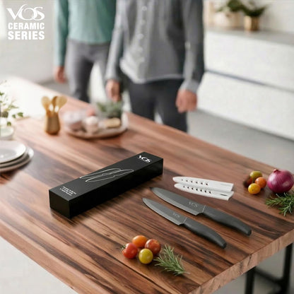ceramic knives set for kitchen in gift box, set of 2 ceramic knife with cover, 5.5" santoku & 4.5" utility for home cooks, Ultra Sharp, lightweight, rust-free, dishwasher safe (Off-white handle)