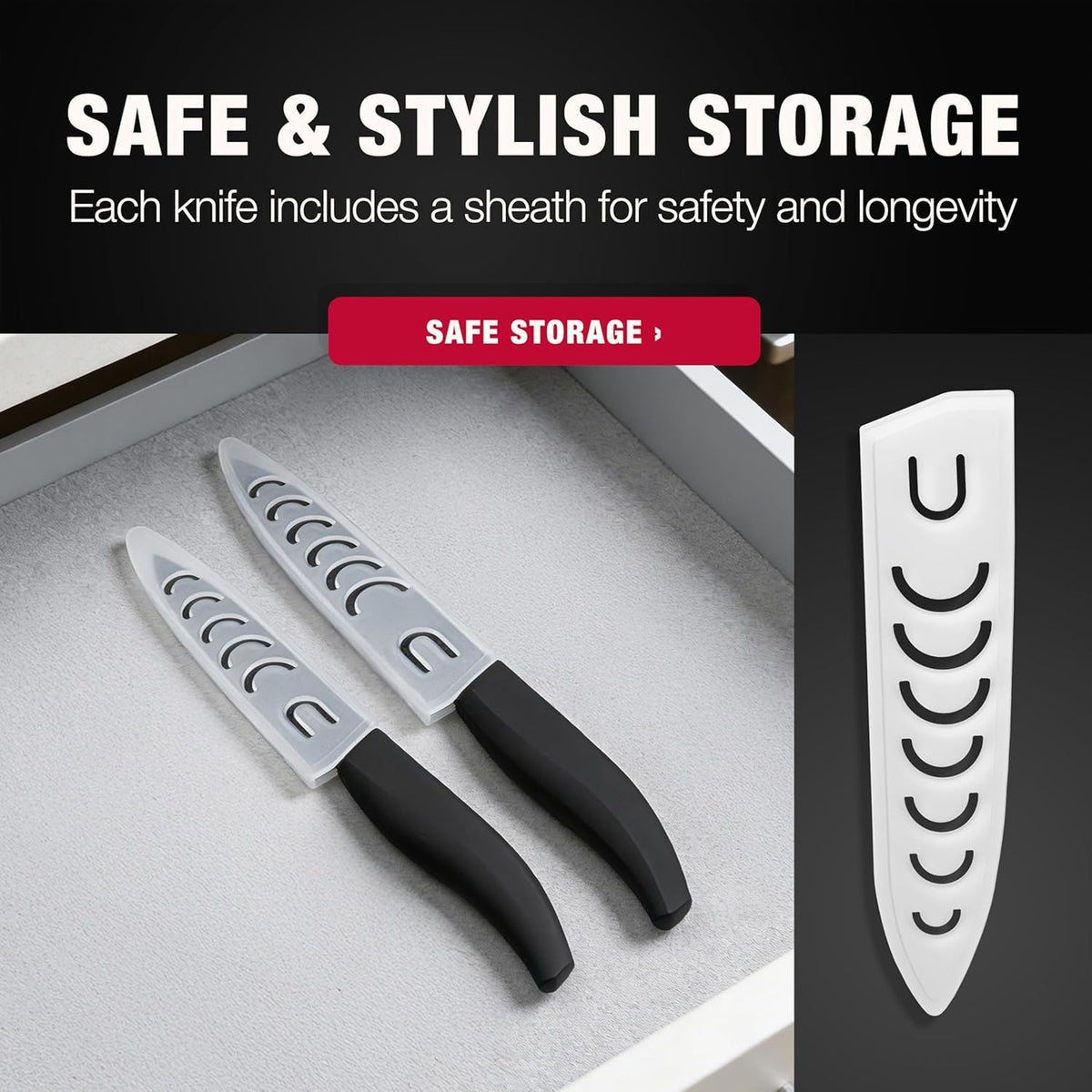 ceramic knives set for kitchen in gift box, set of 2 ceramic knife with cover, 5.5" santoku & 4.5" utility for home cooks, Ultra Sharp, lightweight, rust-free, dishwasher safe (Off-white handle)