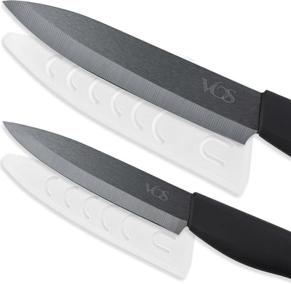 ceramic knives set for kitchen in gift box, set of 2 ceramic knife with cover, 5.5" santoku & 4.5" utility for home cooks, Ultra Sharp, lightweight, rust-free, dishwasher safe (Off-white handle)