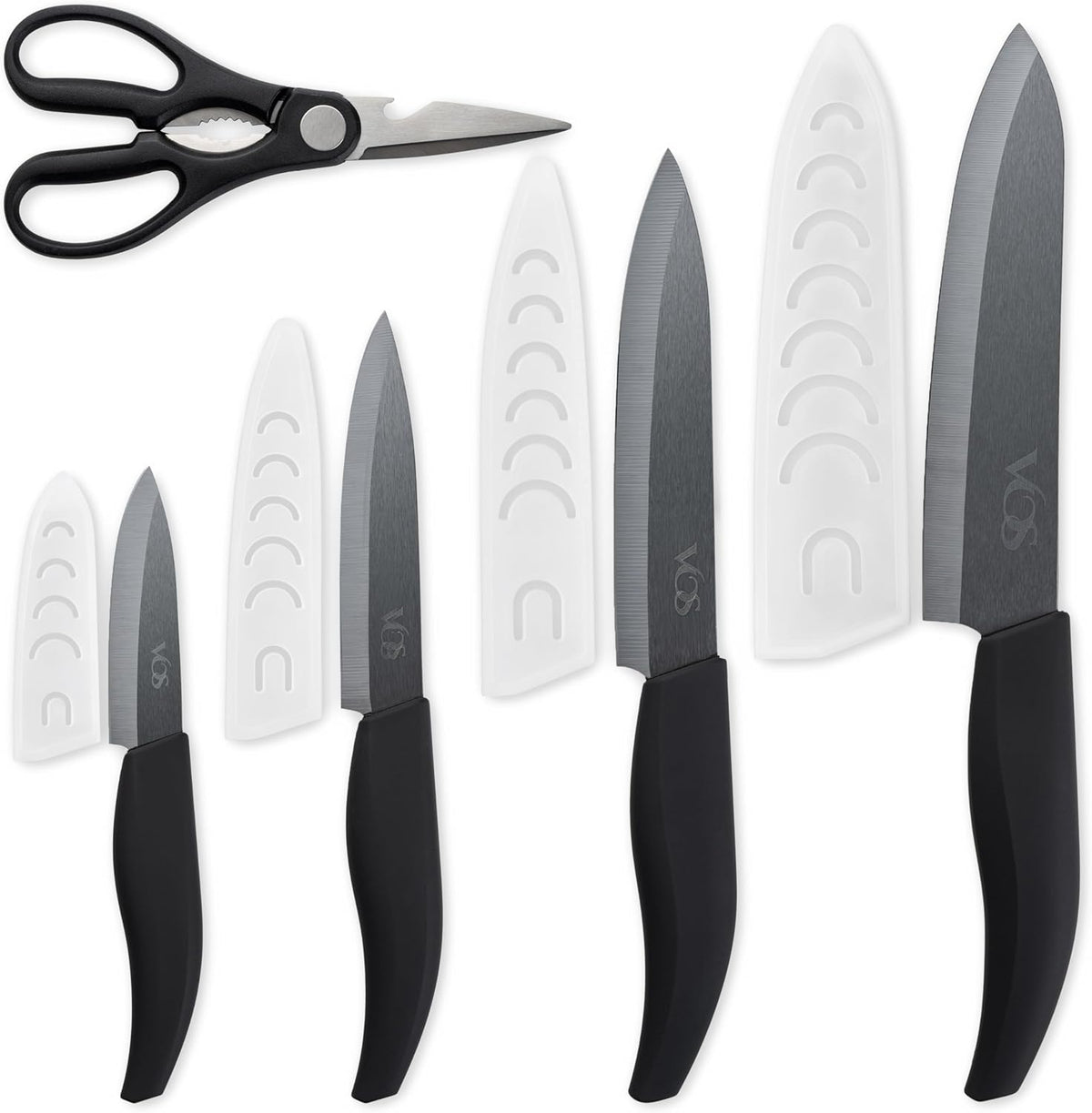 ceramic knives set for kitchen in gift box, set of 2 ceramic knife with cover, 5.5" santoku & 4.5" utility for home cooks, Ultra Sharp, lightweight, rust-free, dishwasher safe (Off-white handle)