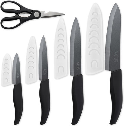 ceramic knives set for kitchen in gift box, set of 2 ceramic knife with cover, 5.5" santoku & 4.5" utility for home cooks, Ultra Sharp, lightweight, rust-free, dishwasher safe (Off-white handle)