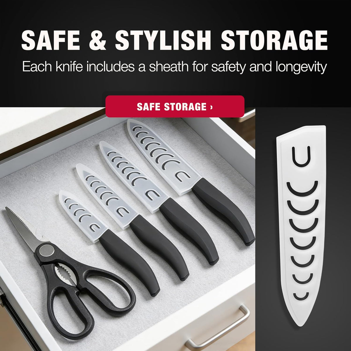 ceramic knives set for kitchen in gift box, set of 2 ceramic knife with cover, 5.5" santoku & 4.5" utility for home cooks, Ultra Sharp, lightweight, rust-free, dishwasher safe (Off-white handle)