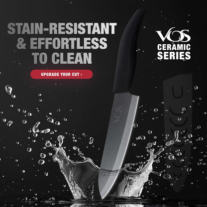 ceramic knives set for kitchen in gift box, set of 2 ceramic knife with cover, 5.5" santoku & 4.5" utility for home cooks, Ultra Sharp, lightweight, rust-free, dishwasher safe (Off-white handle)