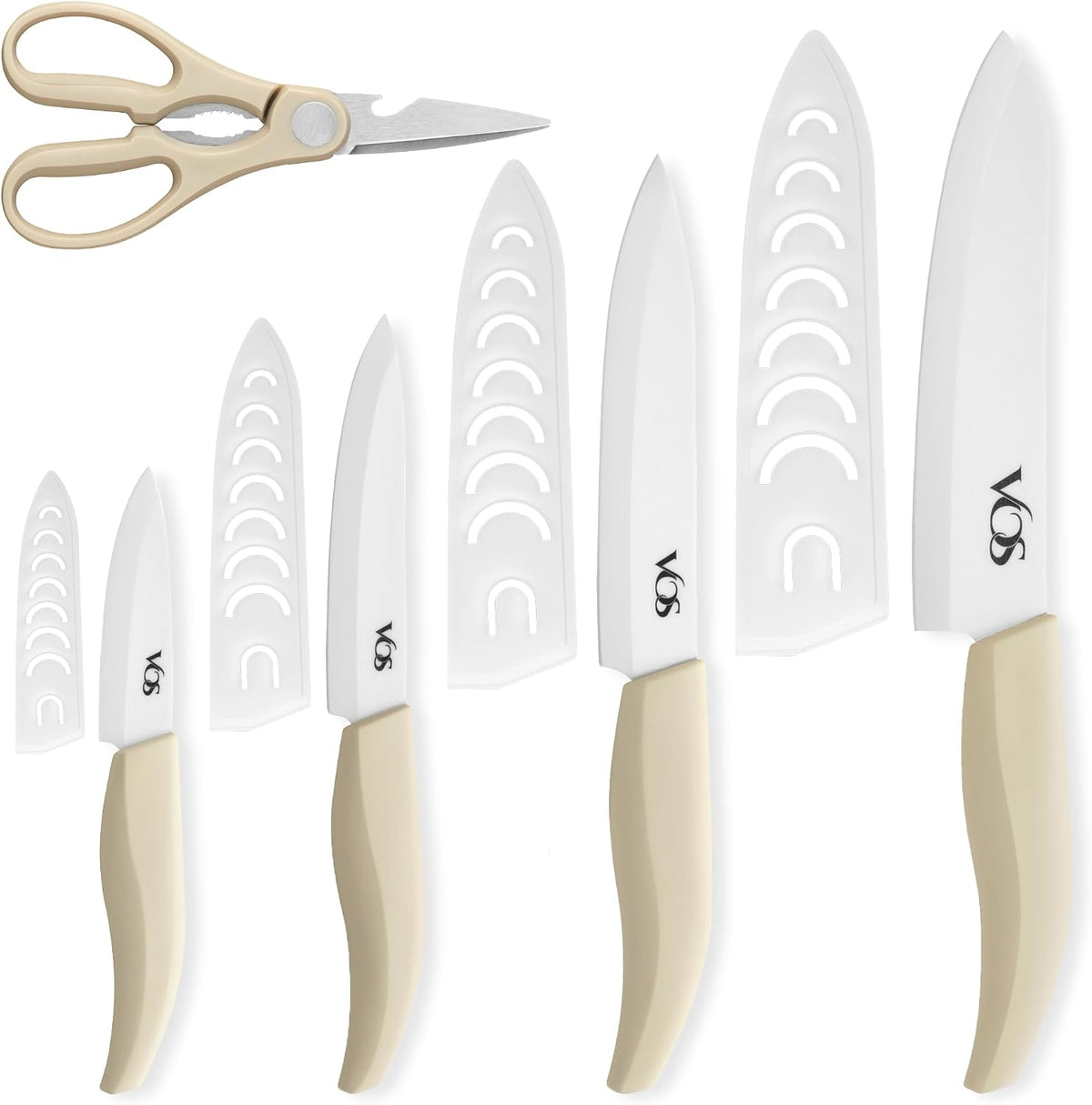 ceramic knives set for kitchen in gift box, set of 2 ceramic knife with cover, 5.5" santoku & 4.5" utility for home cooks, Ultra Sharp, lightweight, rust-free, dishwasher safe (Off-white handle)