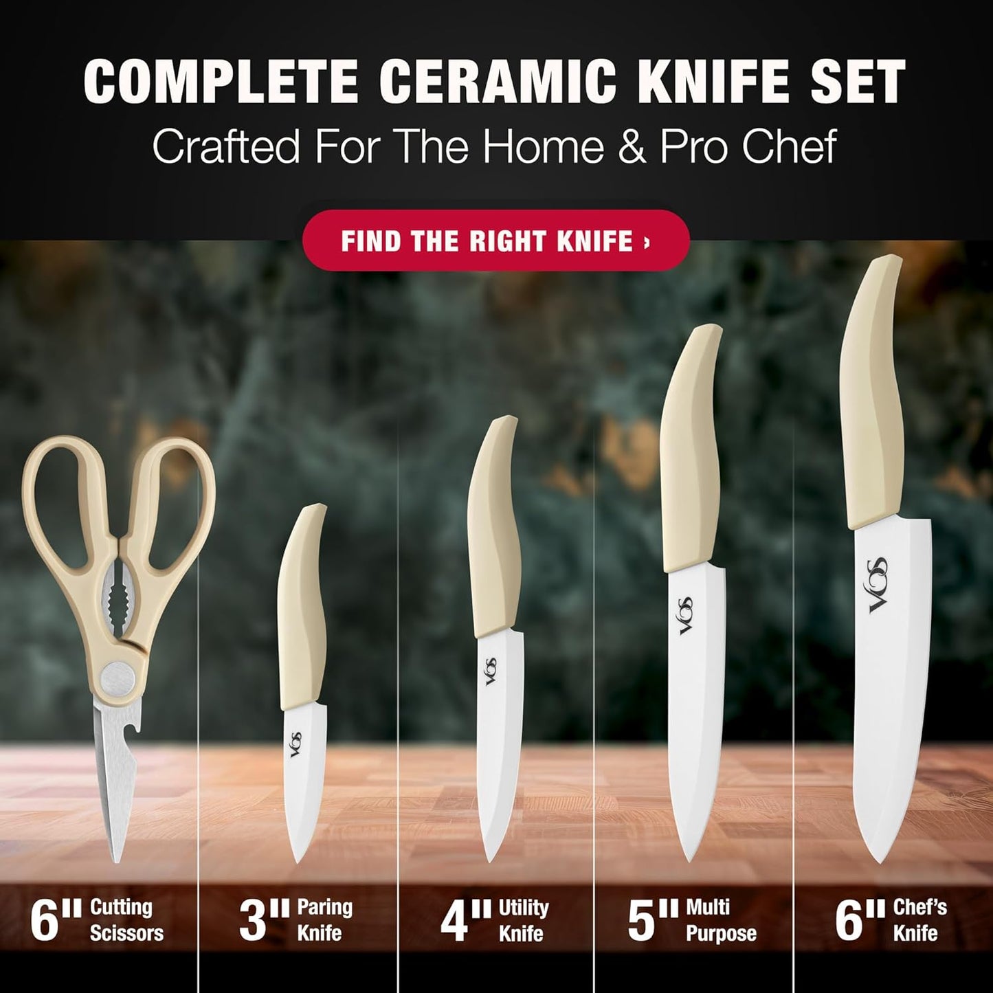 ceramic knives set for kitchen in gift box, set of 2 ceramic knife with cover, 5.5" santoku & 4.5" utility for home cooks, Ultra Sharp, lightweight, rust-free, dishwasher safe (Off-white handle)