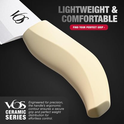 ceramic knives set for kitchen in gift box, set of 2 ceramic knife with cover, 5.5" santoku & 4.5" utility for home cooks, Ultra Sharp, lightweight, rust-free, dishwasher safe (Off-white handle)