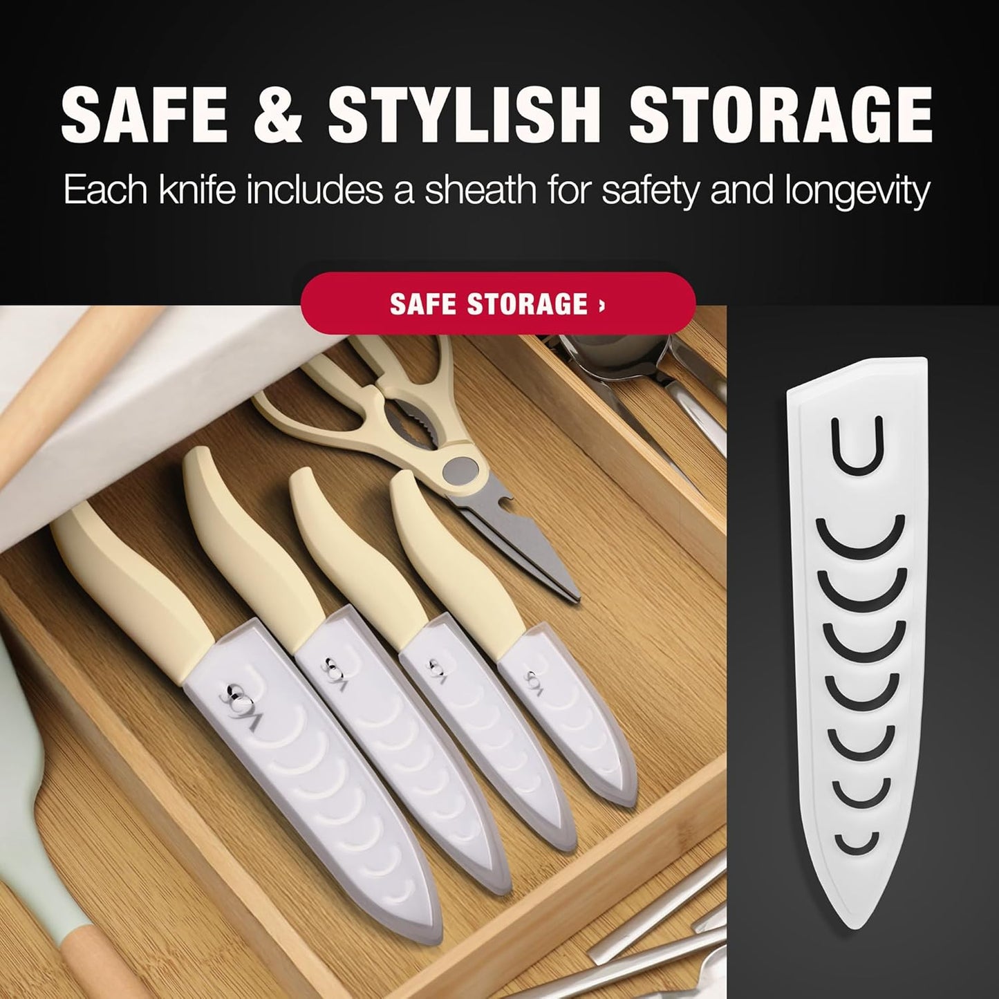 ceramic knives set for kitchen in gift box, set of 2 ceramic knife with cover, 5.5" santoku & 4.5" utility for home cooks, Ultra Sharp, lightweight, rust-free, dishwasher safe (Off-white handle)