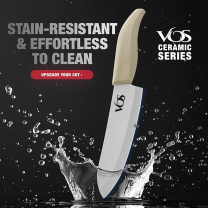 ceramic knives set for kitchen in gift box, set of 2 ceramic knife with cover, 5.5" santoku & 4.5" utility for home cooks, Ultra Sharp, lightweight, rust-free, dishwasher safe (Off-white handle)