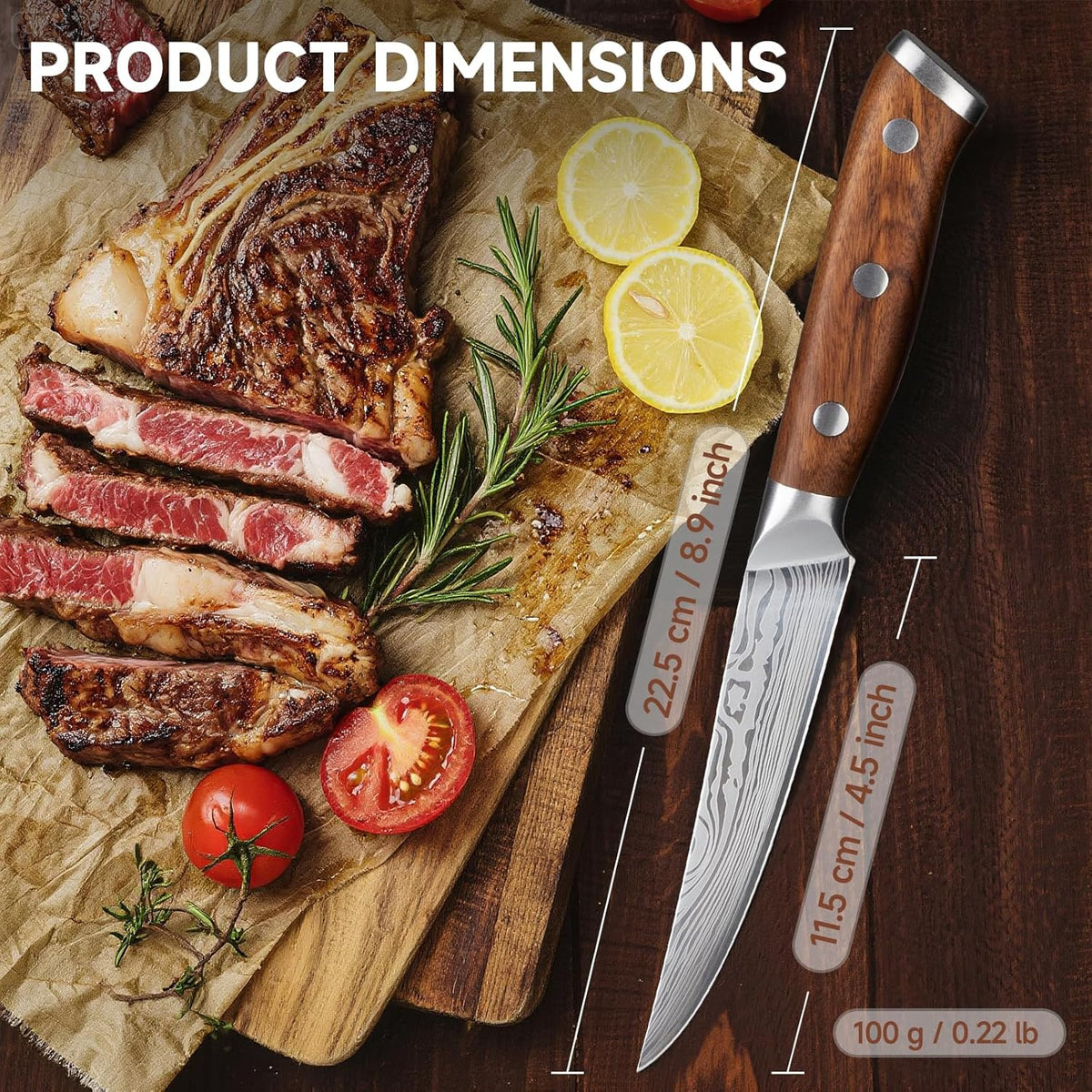 Steak Knives Set of 4, 4.5 Inch High Carbon Stainless Steel, Gift Box