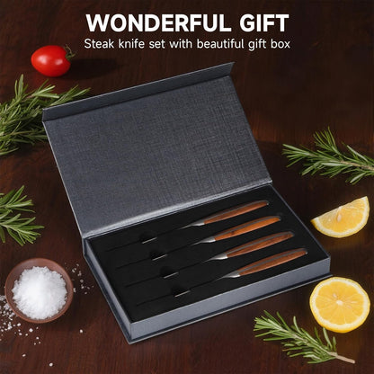 Steak Knives Set of 4, 4.5 Inch High Carbon Stainless Steel, Gift Box