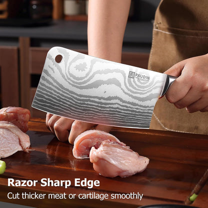 Cleaver Knife 7 Inch, Ultra Sharp Meat Cleaver, High Carbon Stainless Steel Butcher Knife with Wood Handle, Gifts for Men