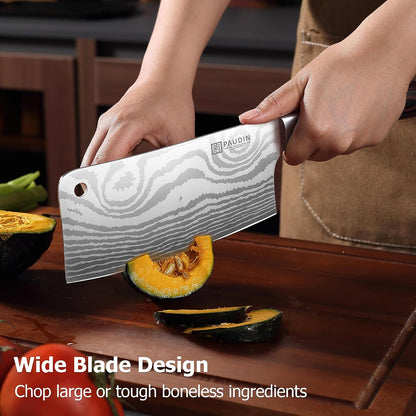 Cleaver Knife 7 Inch, Ultra Sharp Meat Cleaver, High Carbon Stainless Steel Butcher Knife with Wood Handle, Gifts for Men