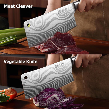 Cleaver Knife 7 Inch, Ultra Sharp Meat Cleaver, High Carbon Stainless Steel Butcher Knife with Wood Handle, Gifts for Men