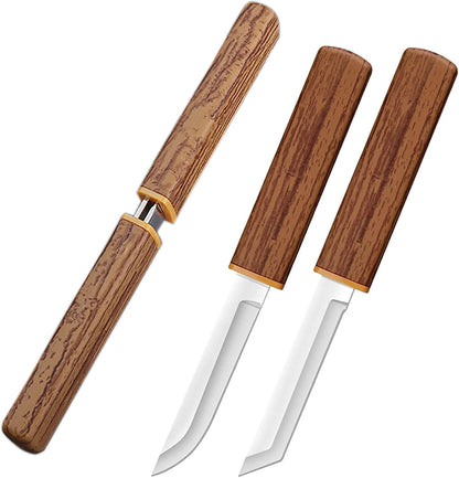 4 Pcs Paring Knife with Wooden Handle, 7.2 Inch Stainless Steel Sharp Fruits and Vegetable Knives for Kitchen, Party, Travel and Outdoors (Brown)