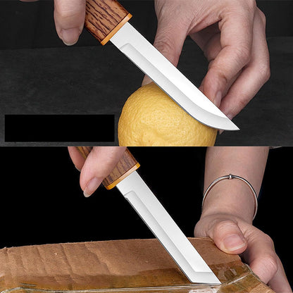 4 Pcs Paring Knife with Wooden Handle, 7.2 Inch Stainless Steel Sharp Fruits and Vegetable Knives for Kitchen, Party, Travel and Outdoors (Brown)