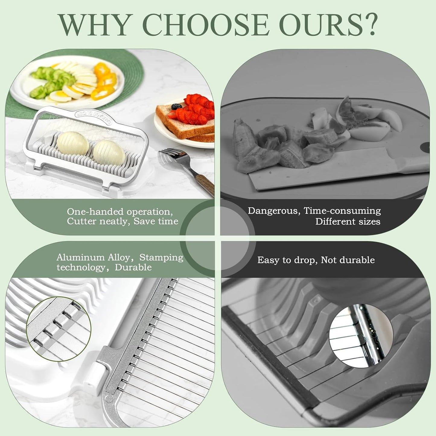 Egg Slicer for Hard Boiled Eggs Banana Slicer, Aluminium & Stainless Steel Wires Heavy Duty Bigger for Strawberry Mushroom, Dishwasher Safe