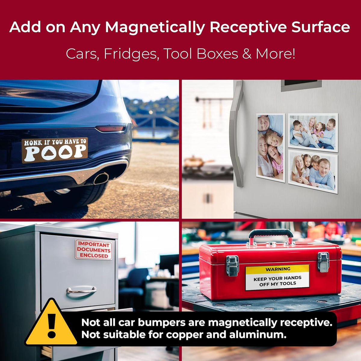 Cut-to-Size Bumper Sticker Magnetizer 4 Pack: Turn Any Decal Into a Strong Magnet. Durable & Weatherproof Magnetic Strip Protects Paint & Allows for Easy Swaps. Flexible 4x12 Sheet Guaranteed to Stick