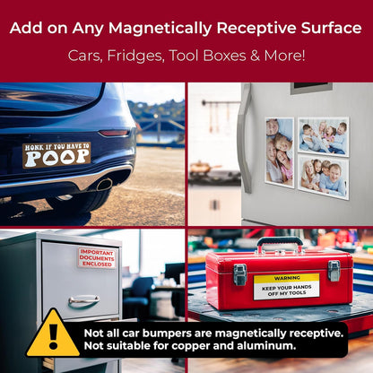 Cut-to-Size Bumper Sticker Magnetizer 4 Pack: Turn Any Decal Into a Strong Magnet. Durable & Weatherproof Magnetic Strip Protects Paint & Allows for Easy Swaps. Flexible 4x12 Sheet Guaranteed to Stick