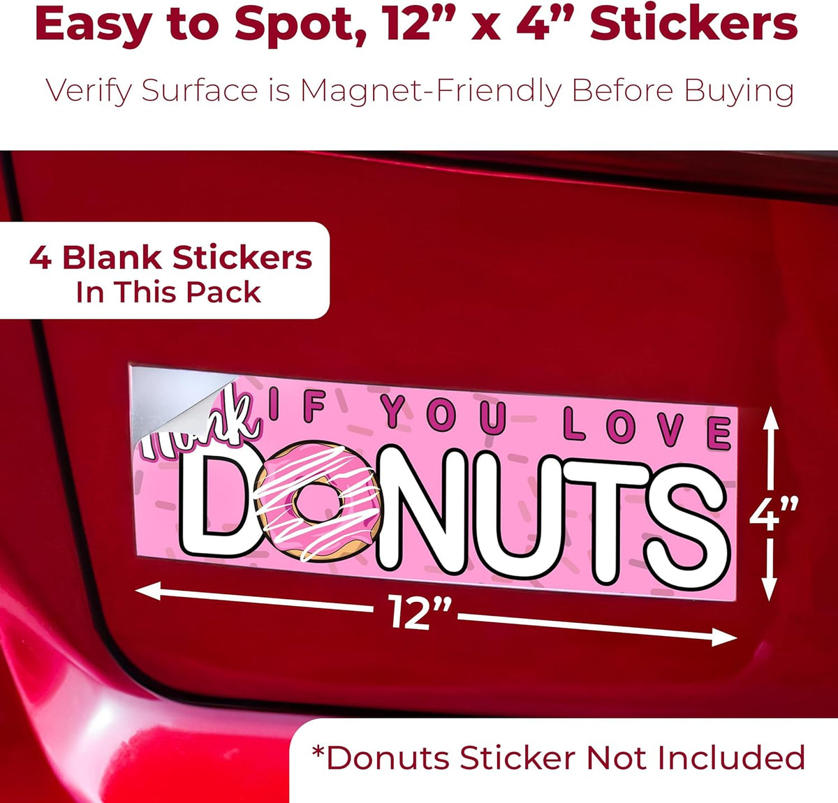 Cut-to-Size Bumper Sticker Magnetizer 4 Pack: Turn Any Decal Into a Strong Magnet. Durable & Weatherproof Magnetic Strip Protects Paint & Allows for Easy Swaps. Flexible 4x12 Sheet Guaranteed to Stick
