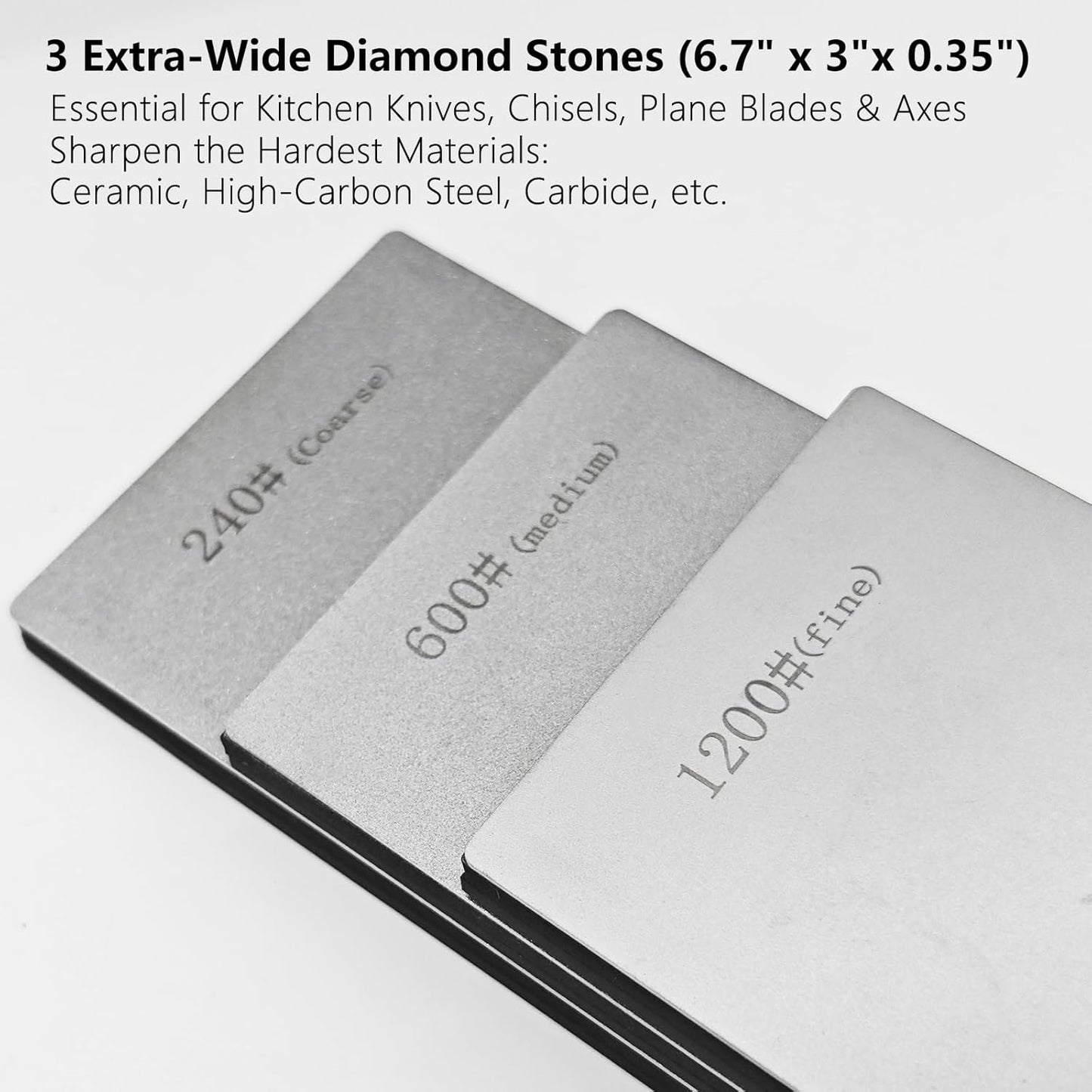 Diamond Sharpening Stone Set, Whetstone Knife Sharpener Kit with Angle Guide & Non-Slip Bases - 3 Large Diamond Plate (240/600/1200 Grit) & 3 Portable Stones (400/1000/3000 Grit) Honing Stone