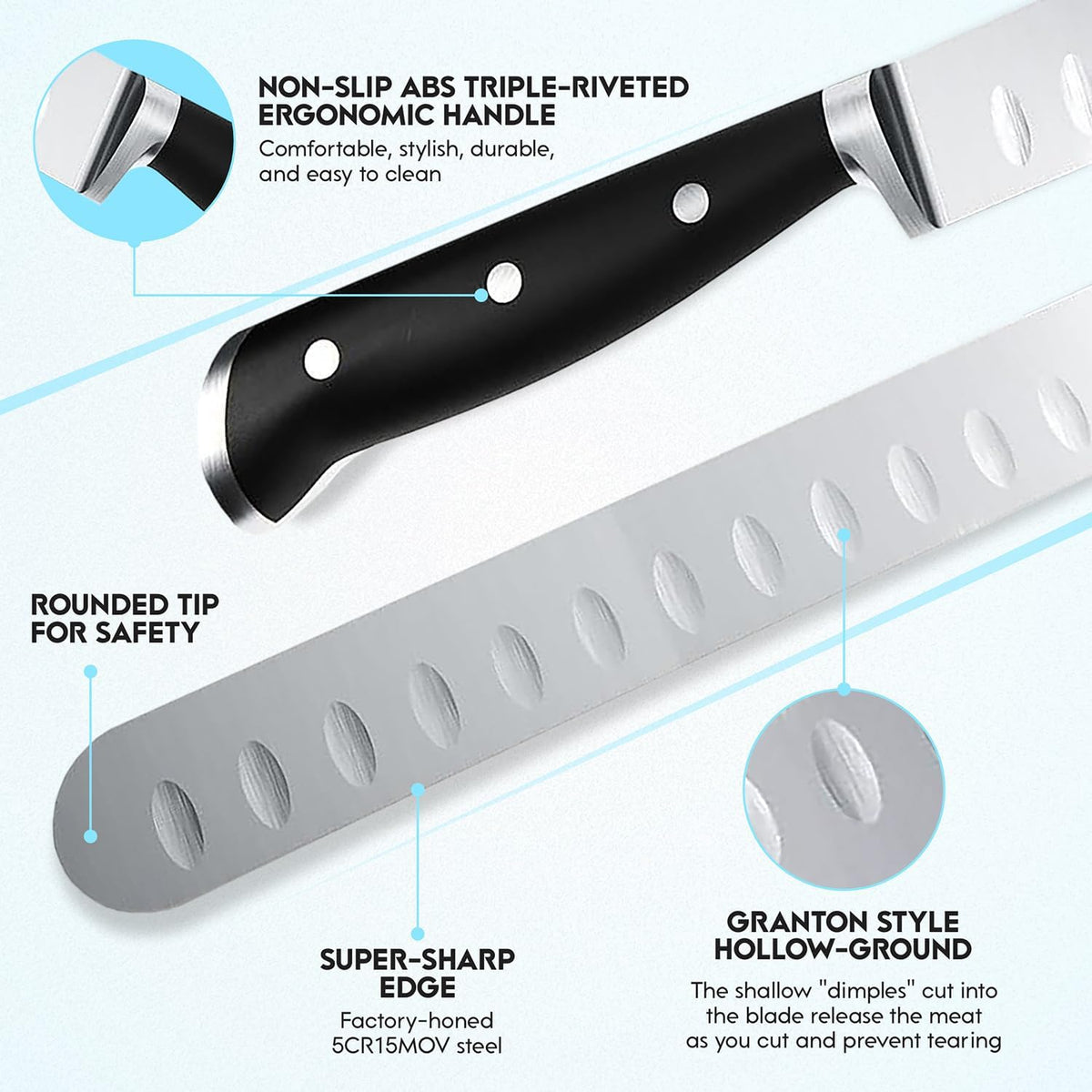 Brisket Knife for Meat Carving and Smoked Meat and Turkey Slicing - Stainless Steel, Granton Edge, 11 Inch Blade, BBQ Competition Chef Series